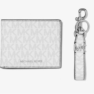 Michael Kors White and Silver Wallet with Keychain NWOT Bright White